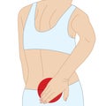 Woman touching lower back or waist lumbar and coccyx pain, illustration on white background