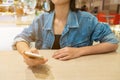 Woman touching the smartphone