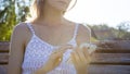 Woman touching smartphone Royalty Free Stock Photo