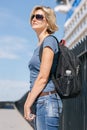 Woman tourist with backpack Royalty Free Stock Photo