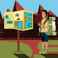 Woman tourist in camping zone and map