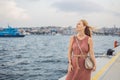 Woman tourist enjoying Galataport area view, cruise port of Istanbul newly opening in 2021, located in the shores of the