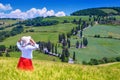 Woman tourist enjoying the view in Tuscany, Italy Royalty Free Stock Photo