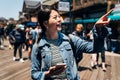 Woman tourist in famous attraction in california Royalty Free Stock Photo