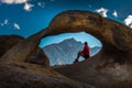 Woman Tourist Mobius Arch Alabama Hills Royalty Free Stock Photo