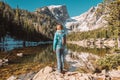 Tourist near Dream Lake in Colorado