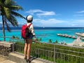 Woman tourist relaxe on Bora Bora island Polynesia