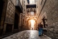 Woman tourist sightseeing in Barcelona Barri Gothic Quarter and
