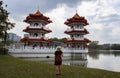 Woman tourist is sightseeing at Chinese Garden famous travel destination