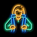 woman tourist silhouette neon glow icon illustration