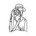 Woman tourist taking photos vector illustration sketch hand draw Royalty Free Stock Photo