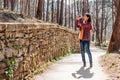 Woman tourist taking pictures of beautiful views Royalty Free Stock Photo