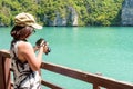 Woman tourist taking photos Blue Lagoon