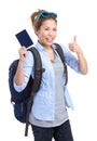 Woman tourist traveler holding passport