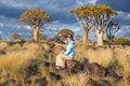 Woman tourist travels in South Africa, Namibia Royalty Free Stock Photo