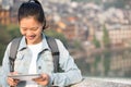 Woman tourist use digital tablet