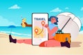 woman tourist using mobile app for planning travel summer vacation holiday time to travel concept horizontal