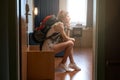 Woman tourist waiting for service in the hotel room Royalty Free Stock Photo