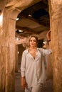 Woman tourist walking in Al Seef Meraas Dubai - old historical district with traditional Arabic architecture Royalty Free Stock Photo