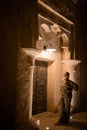 Woman tourist walking in Al Seef Meraas Dubai - old historical district with traditional Arabic architecture Royalty Free Stock Photo