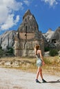 Woman tourist walking on the mountains