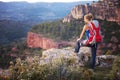 Woman tourist watching valley view