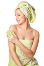Woman in a towel does massage brush Royalty Free Stock Photo