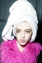 Woman with towel turban Royalty Free Stock Photo