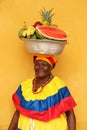 Woman in traditional dress in Cartagena de Indias, Colombia