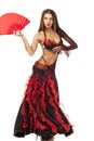 Woman traditional Spanish Flamenco dancer dancing in a red dress