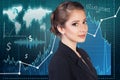 Woman on the traiding graph background Royalty Free Stock Photo