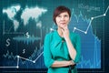 Woman on the traiding graph background Royalty Free Stock Photo