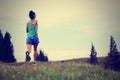 Woman trail runner running on beautiful mountain peak Royalty Free Stock Photo