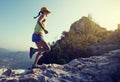 Woman trail runner running on the great wall top of mountain Royalty Free Stock Photo