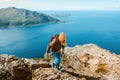 Woman trail running in mountains Norway hiking active travel adventure vacations outdoor trip Royalty Free Stock Photo