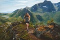 Woman trail running in mountains outdoor travel healthy lifestyle Royalty Free Stock Photo