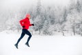 Woman trail running on snow in winter mountains Royalty Free Stock Photo