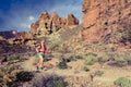 Woman trail ultra running in mountains with backpack Royalty Free Stock Photo