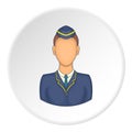 Woman train conductor icon, cartoon style