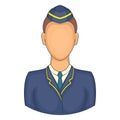 Woman train conductor icon, cartoon style