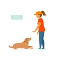 Woman training a dog basic commands isolated vector Royalty Free Stock Photo