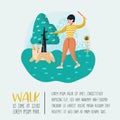 Woman Training Dog in the Park. Dog Poster, Banner. Character Walking Outside with Pet