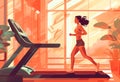 health woman jogging fitness exercise training boho fit sport run style treadmill. Generative AI.