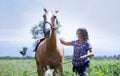 Woman training her horse