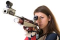 Woman training sport shooting with air rifle gun Royalty Free Stock Photo