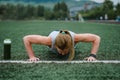Woman training at the stadium. Physical activity and endurance. Royalty Free Stock Photo