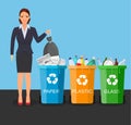 Woman with trash vector illustration.