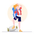 Woman travel with the backpack. Hiker on a trip. Idea of journey