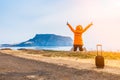 Woman travel at Seongsan Ilchulbong , Jeju Island , South Korea. Royalty Free Stock Photo