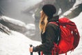 Woman Traveler with backpack hiking